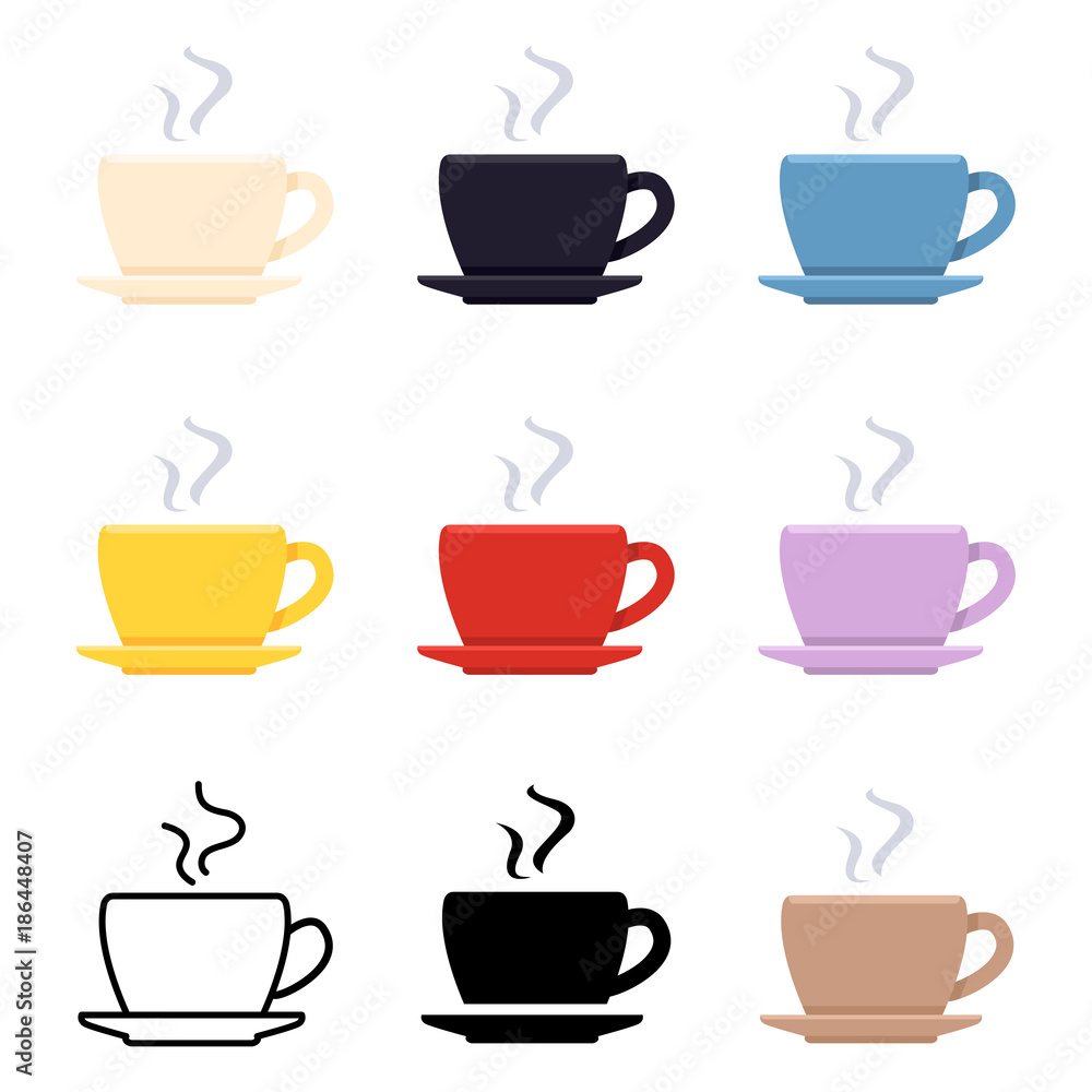 Vector Set of Coffee Cup Icons. Different Styles Pictogram. Vector Set of Coffee Cup Icons. Different Styles Pictogram.