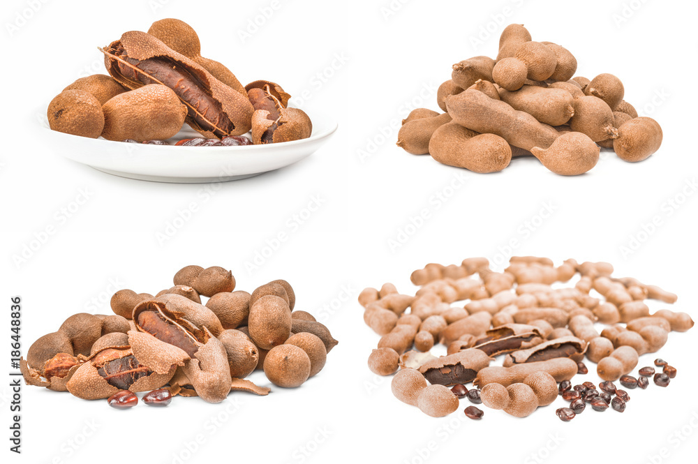 Collage of Tamarind isolated on a white background Collage of Tamarind isolated on a white background