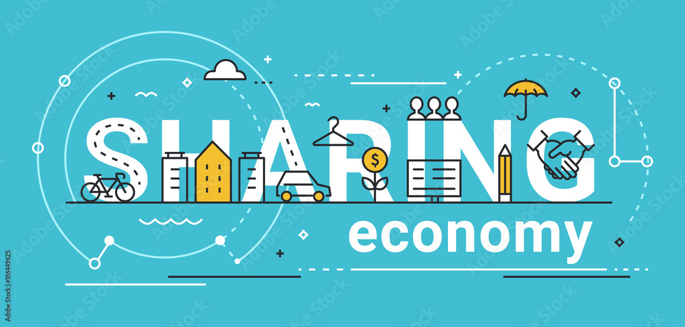 Naklejka premium Sharing Economy Line Vector Concept Illustration