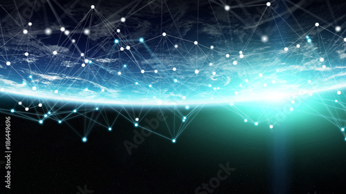 Wallpaper Mural Connections system and datas exchanges on planet Earth 3D rendering Torontodigital.ca