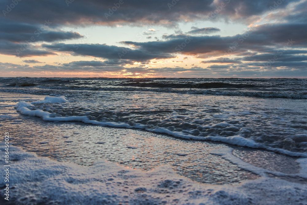 Sunset time , Baltic sea, Liepaja, Latvia.