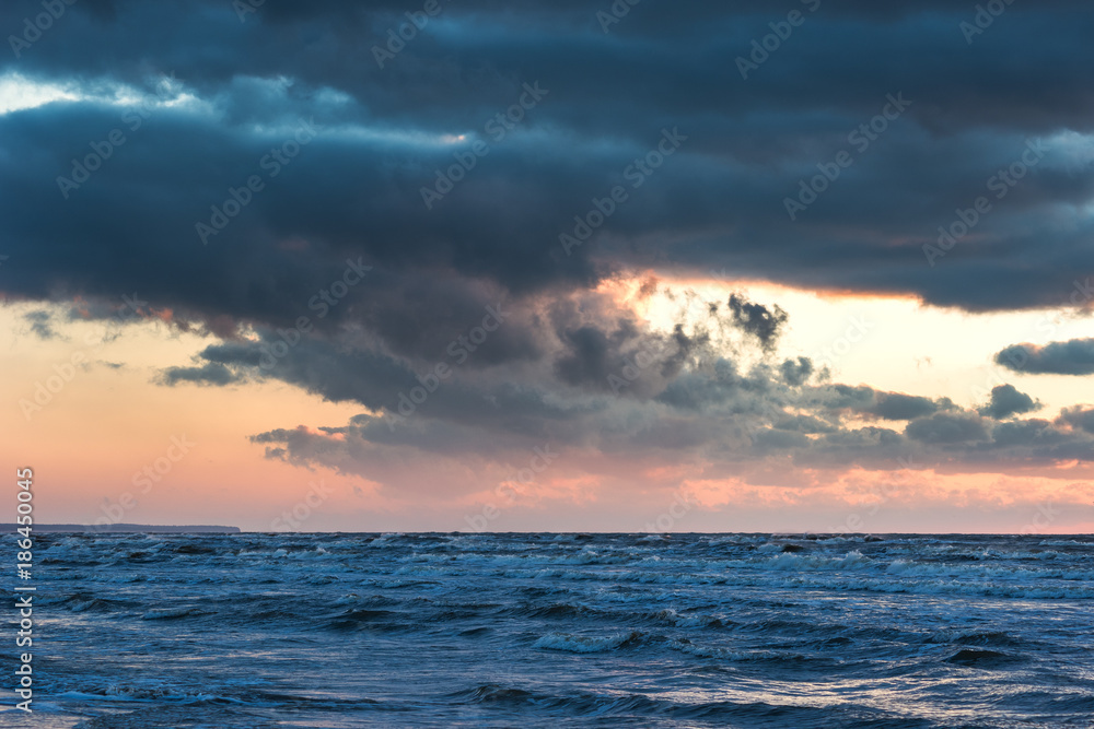 Fototapeta premium Sunset time , Baltic sea, Liepaja, Latvia.