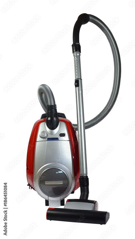 Modern new red-silver vacuum cleaner on white background Modern new red-silver vacuum cleaner on white background