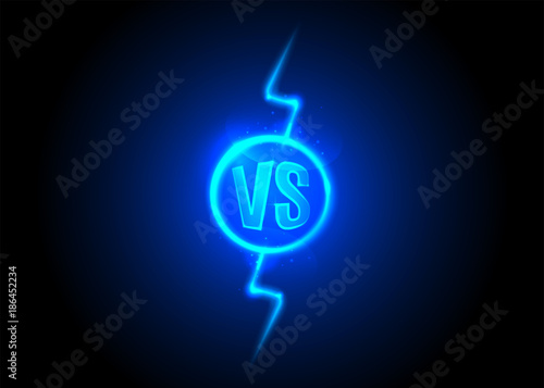 Versus icon. VS letters is into round circle. Lightning bolt on dark background