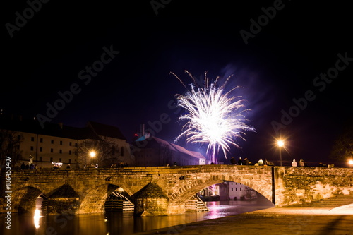 Fireworks at New Year in Pisek, Czech Republic. © Sergey Fedoskin
