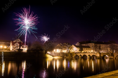 Fireworks at New Year in Pisek, Czech Republic.