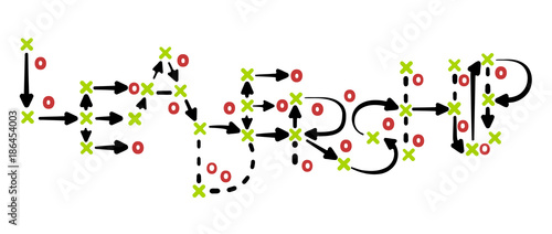 Leadership strategy concept vector with green and red marks on white tactic board