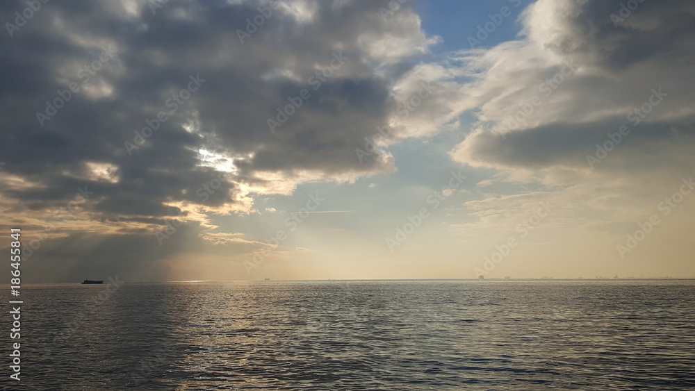 marmara sea, inistanbul. sun,cloud and sea