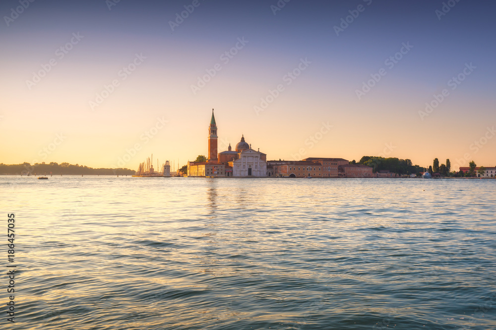 Venice lagoon, San Giorgio church at sunrise. Italy