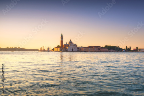 Venice lagoon, San Giorgio church at sunrise. Italy