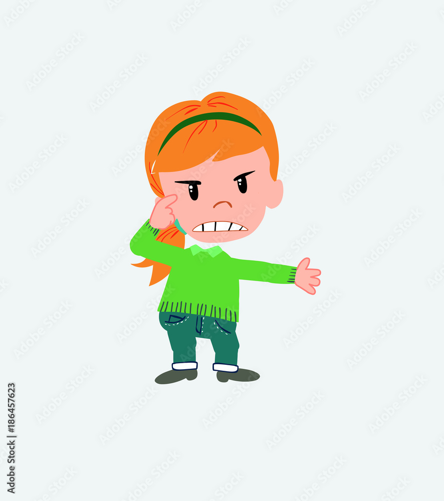White girl with sweater, is angry and points his head with his index finger. White girl with sweater, is angry and points his head with his index finger.