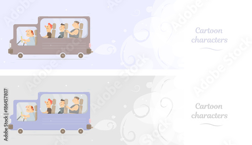 Funny bus. Web banner or booklet. Amusing characters.