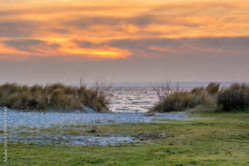 Baltic Sea and sand dunes at sunset time. Poland. Baltic Sea and sand dunes at sunset time. Poland.