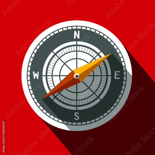 Compass Symbol. Long Shadow Flat Design Circle Icon.