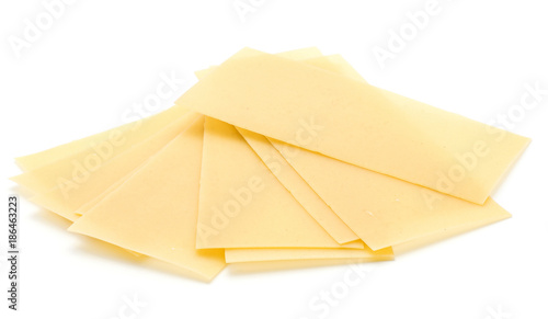 Lasagne raw sheets fan isolated on white background.