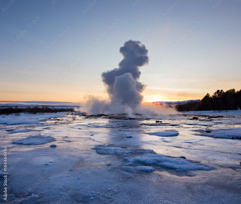 Eruption of famous Strokkur geyser in Iceland.