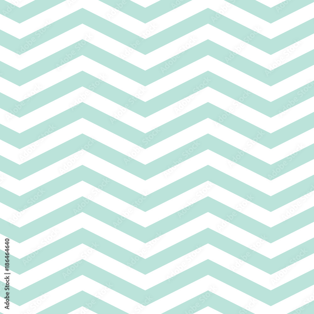 Mint chevron seamless pattern. Pastel blue repeating chevron for backgrounds, borders, gift wrap, fabric, scrapbooking and more. Simple, sweet, cute zigzag print. - obrazy, fototapety, plakaty 