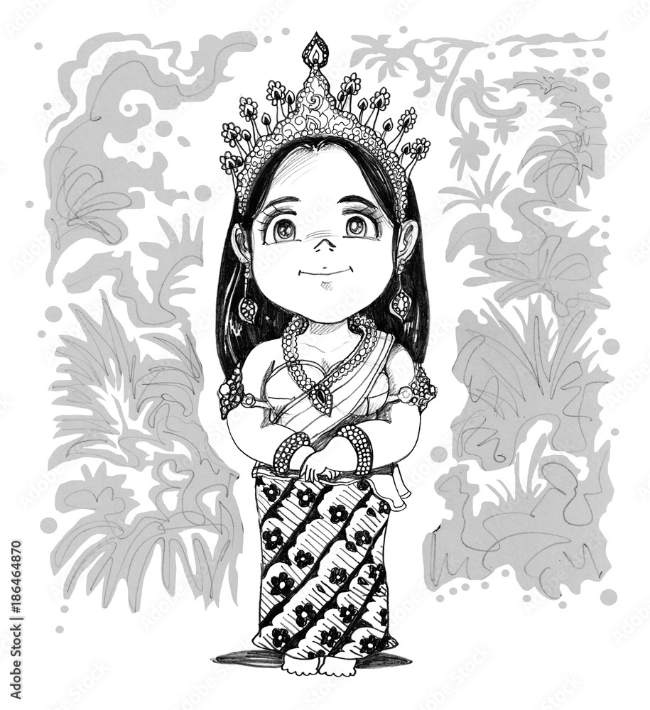 Thai Dance central or Srivichai costume cartoon character design Thai Dance central or Srivichai costume cartoon character design