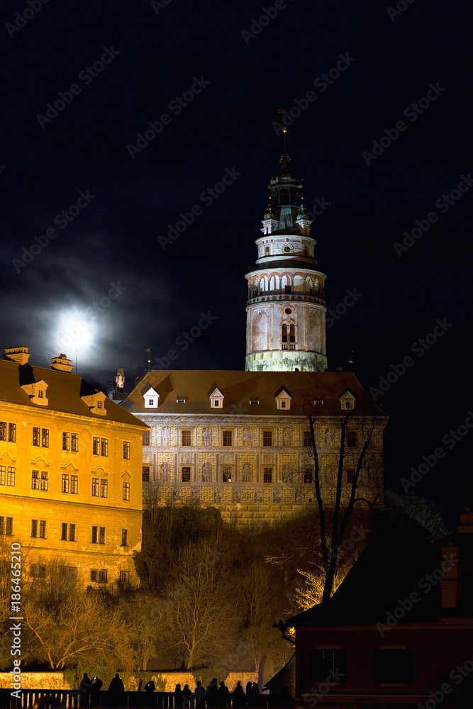 Castle Cesky Krumlov on night.