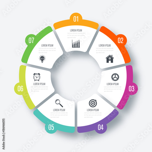 Infographics template 7 options with circle