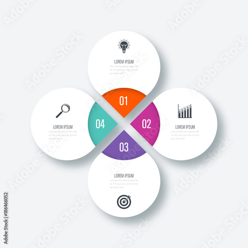 Infographics template 4 options with circle