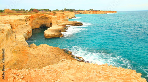 Coast with rocky cliffs in Puglia, Italy