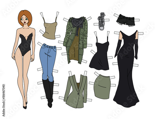 Redhead cutting paper doll