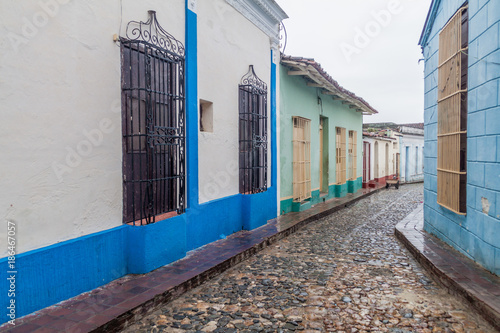 Narrow cobbled street in Sancti Spiritus, Cuba