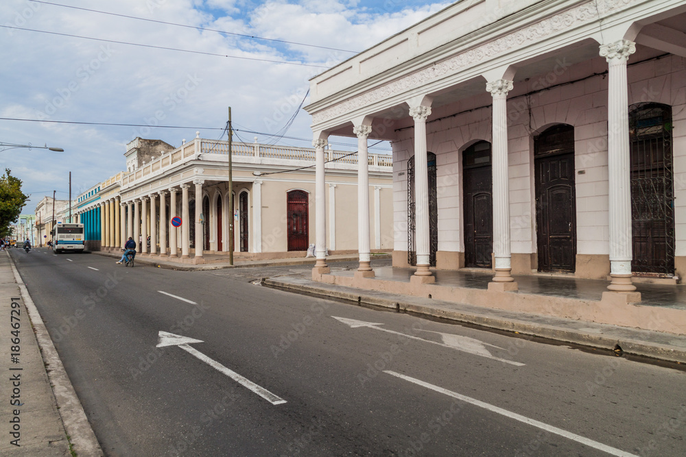 CIENFUEGOS, CUBA - FEBRUARY 10, 2016: Paseo del Prado street in Cienfuegos, Cuba.