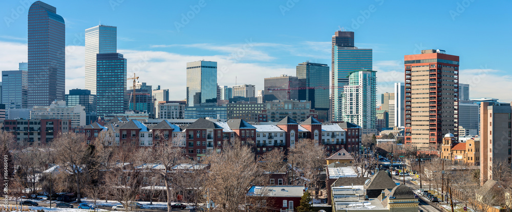 Winter City -  A panoramic winter cityscape of east-side of Downtown Denver. Colorado, USA.