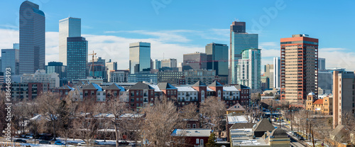 Winter City - A panoramic winter cityscape of east-side of Downtown Denver. Colorado, USA.