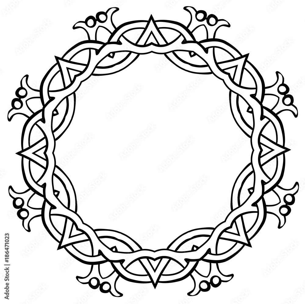 Vector illustration of Celtic knot circle viking frame black and white