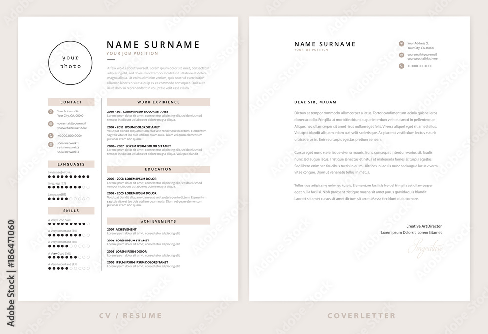CV / resume and cover letter template - elegant stylish design vector - obrazy, fototapety, plakaty 