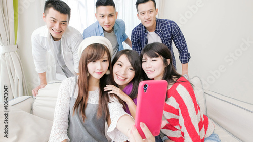 young people selfie happily