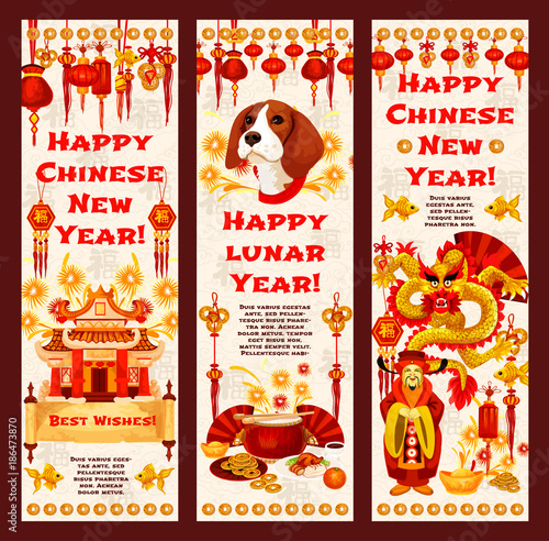 Chinese New Year banner of lunar calendar holiday