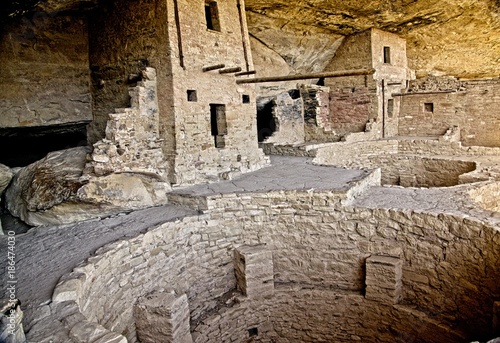 Ancient ruins are all that remain of the Anasazi Puebloan people that once lived at Cliff House at Mesa Verde, Colorado.
