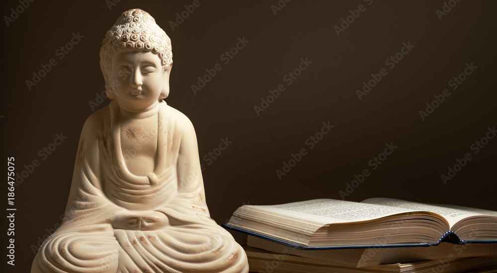 Buddha statue with books. Buddha statue with books.