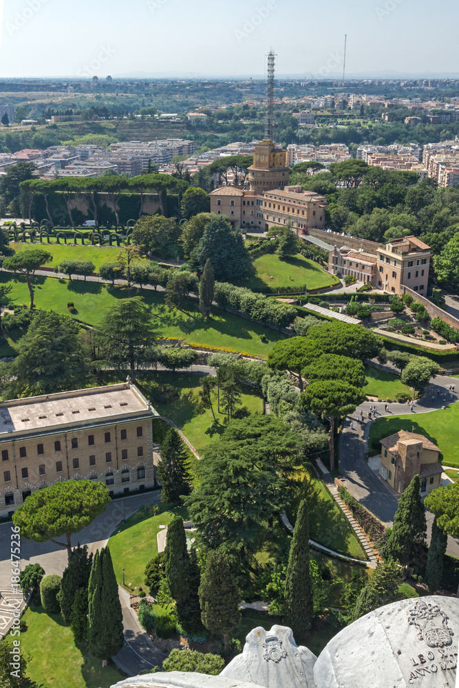 Fototapeta premium Amazing panoramic view to Vatican and city of Rome from dome of St. Peter's Basilica, Italy