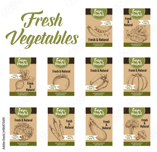 Vegetable tag and farm market veggies price labels