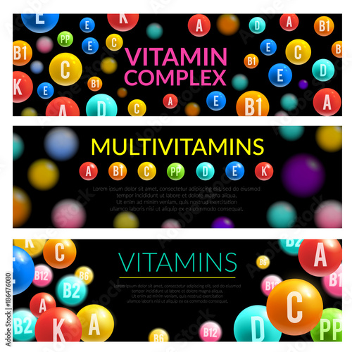 Vitamin complex of dietary supplement 3d banner