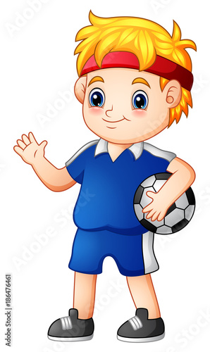 Cute boy soccer player with a ball