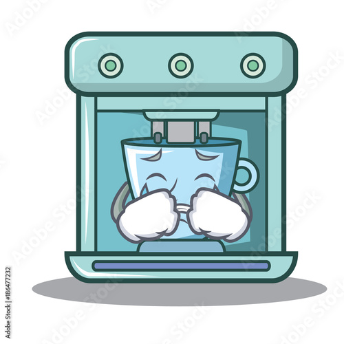 Crying coffee maker character cartoon