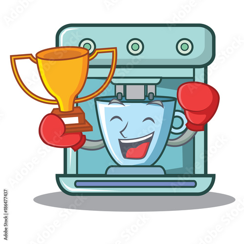 Boxing winner coffee maker character cartoon