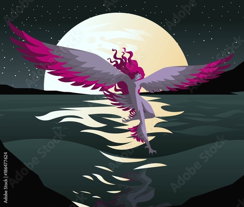 greek mythology woman harpy in the night