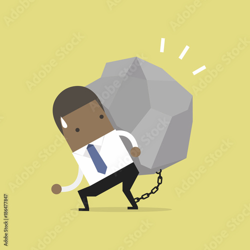 African businessman carrying a big rock vector