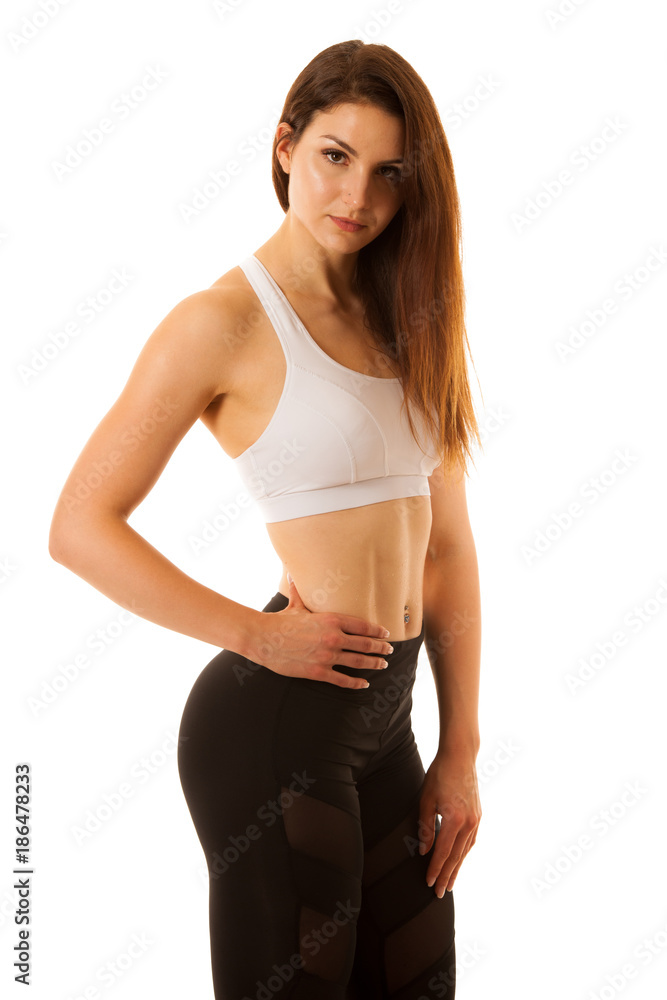 Active young sporty hispanic woman workout with dumbbells isolateda Active young sporty hispanic woman workout with dumbbells isolateda