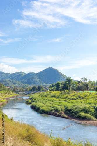 Beautiful landscape of Loei River and mountains name is Phu Bo Bit in Loei, Thailand