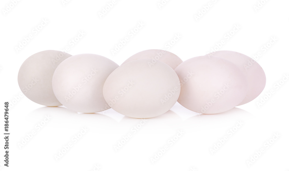Duck egg close up isolated on white background.