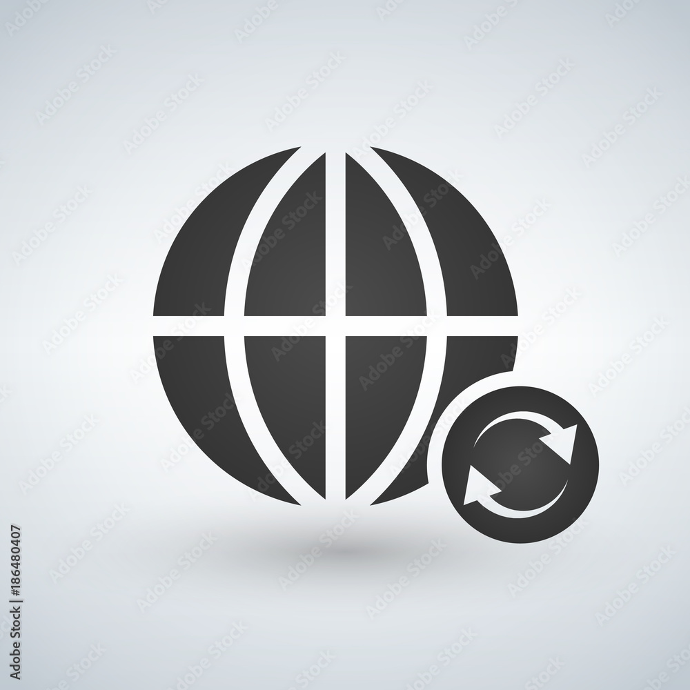 minimal globe icon with refresh sync icon in circle, vector illustration minimal globe icon with refresh sync icon in circle, vector illustration