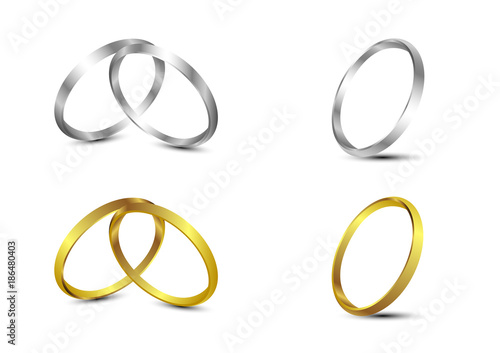 vector set of gold and silver wedding rings